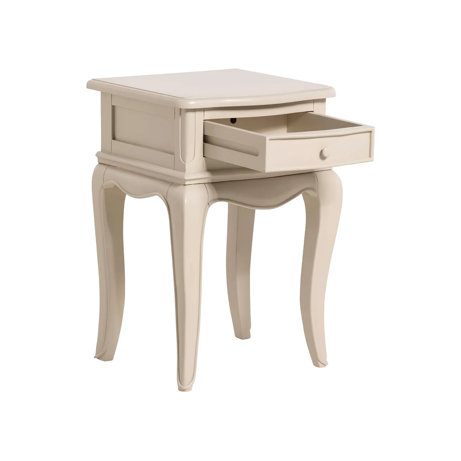 Calista 1 Drawer Curved Leg Bedside Table, White Wood | Barker & Stonehouse 3