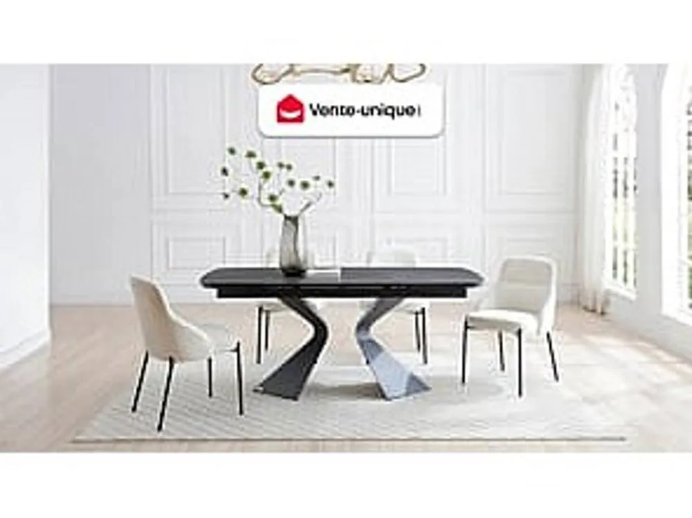 Vente-unique Extendable Dining Table Seating 6 To 6 Cm Tempered Glass, Ceramic and in Black 4