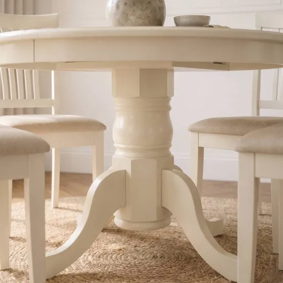 Stanmore 4 Seater Round Dining Table with 4 Chairs, Off White 5