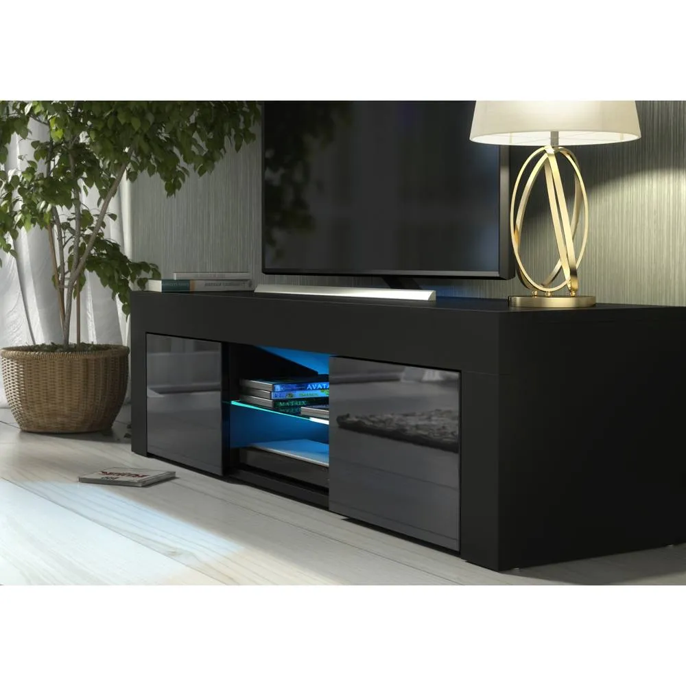 Creative Furniture Loom TV Unit 130cm - Black with Gloss Doors & LED Lights 4