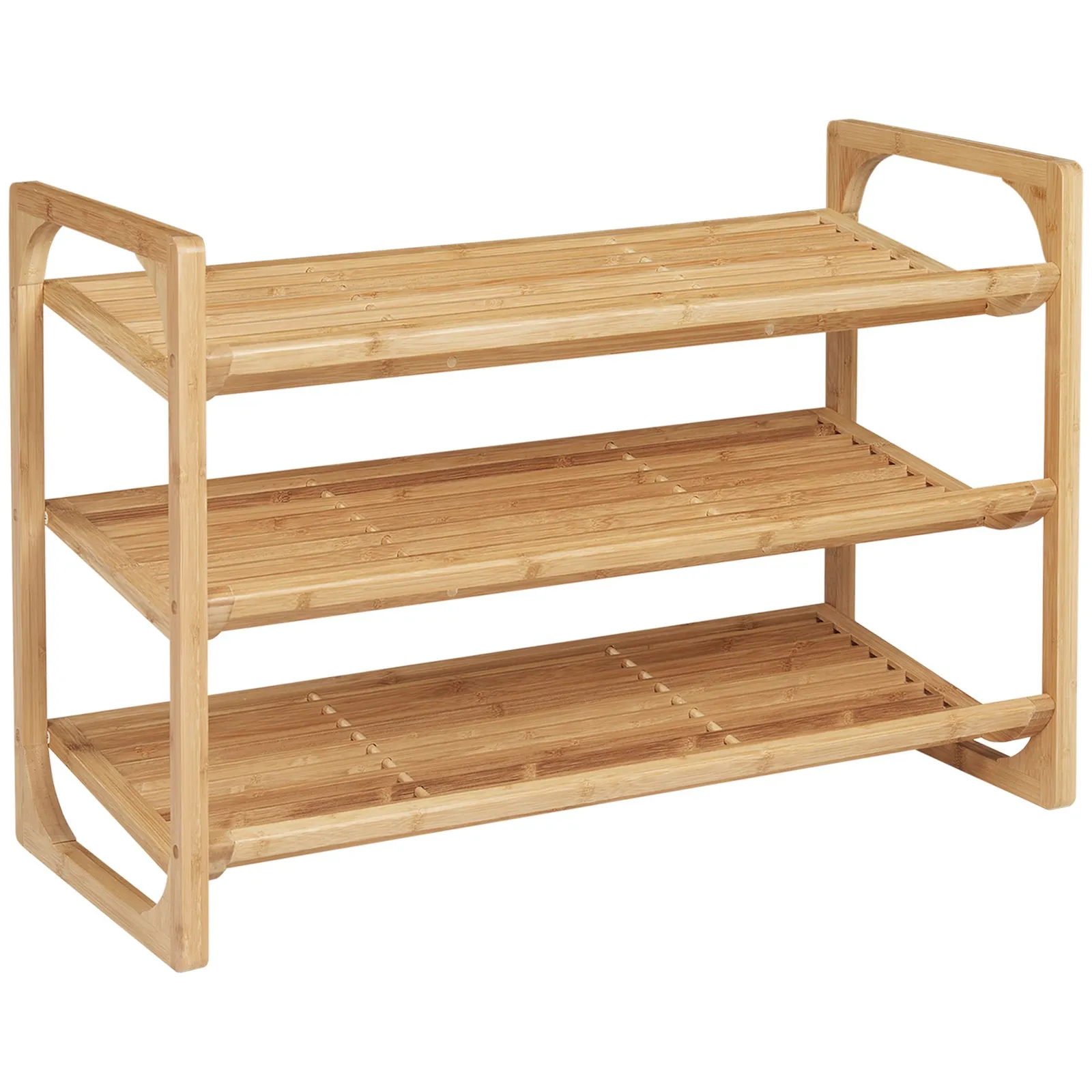 HOMCOM 3-Tier Bamboo Shoe Rack Storage Organiser with Slatted Shelves in Natural 2