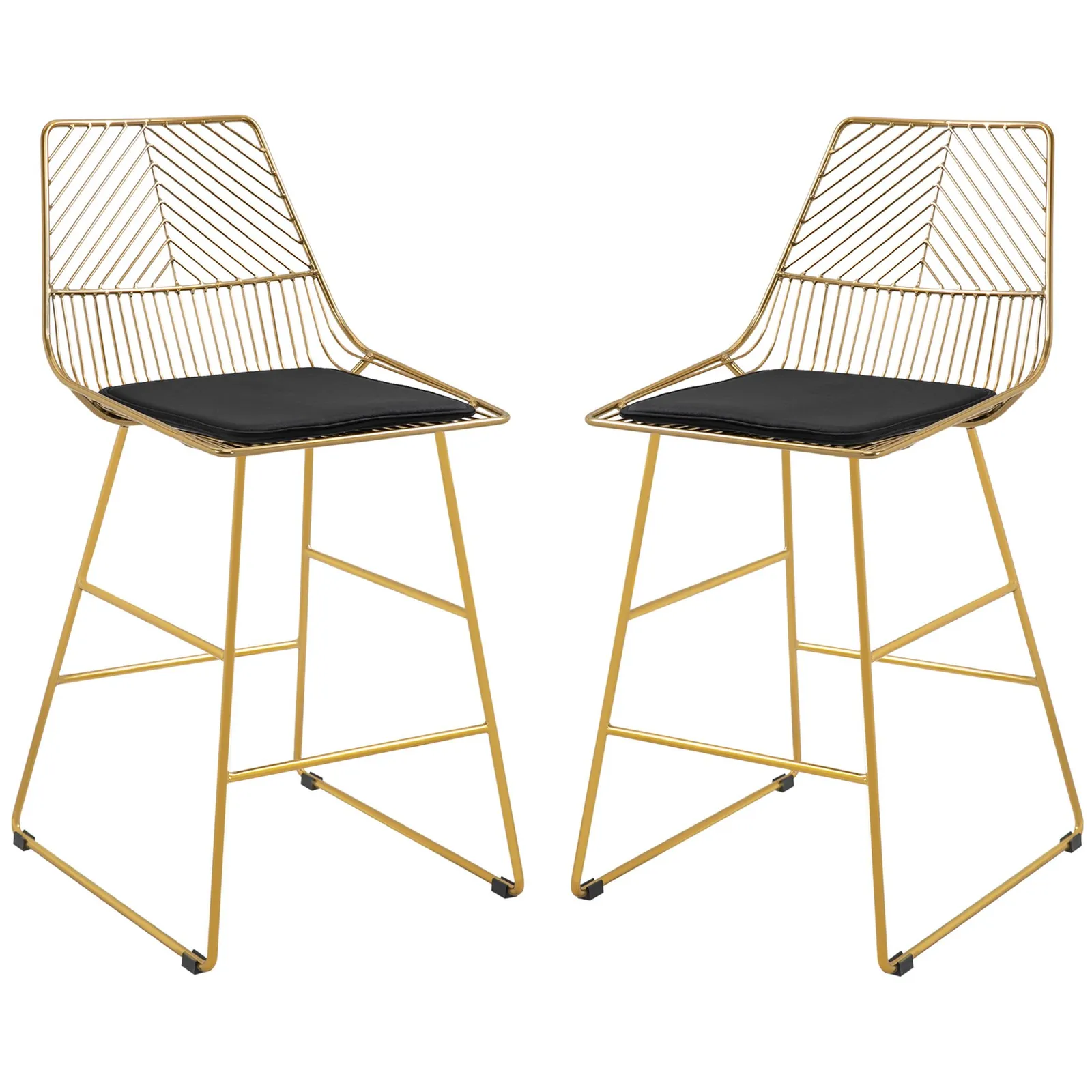 HOMCOM Modern Counter Height Bar Stools Set of 2 pcs Wire Metal Barstools in Gold 2
