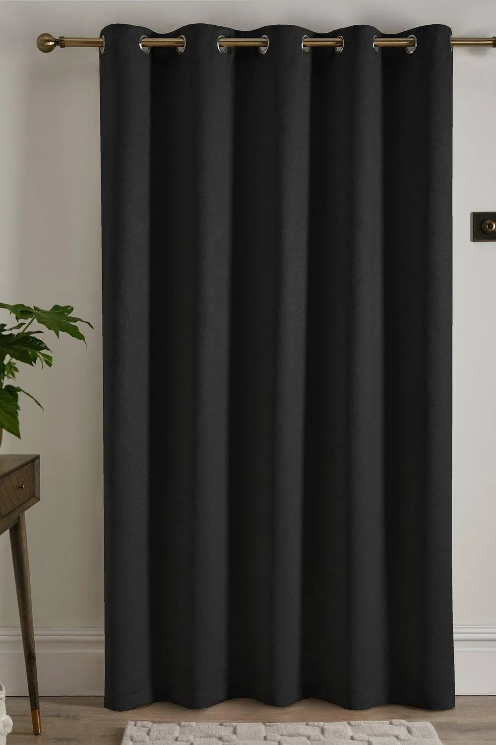Fusion 'Strata' Dim out woven Eyelet Single Panel Door Curtain in Black 3