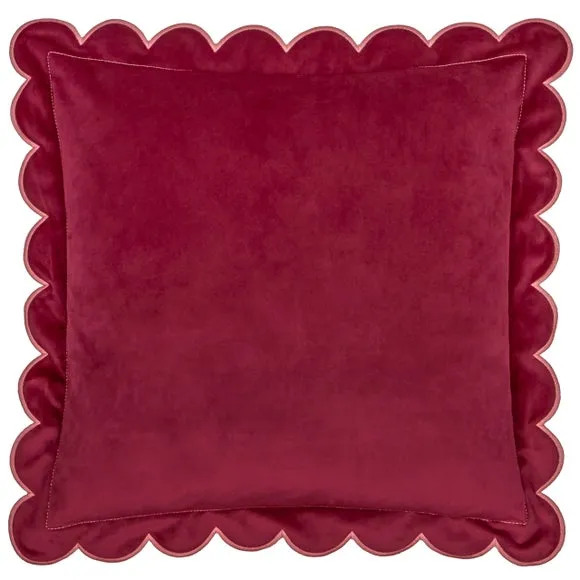 Furn Lil Scallop Velvet Cushion Burgundy/Slipper 45 X 45Cm, Red 2