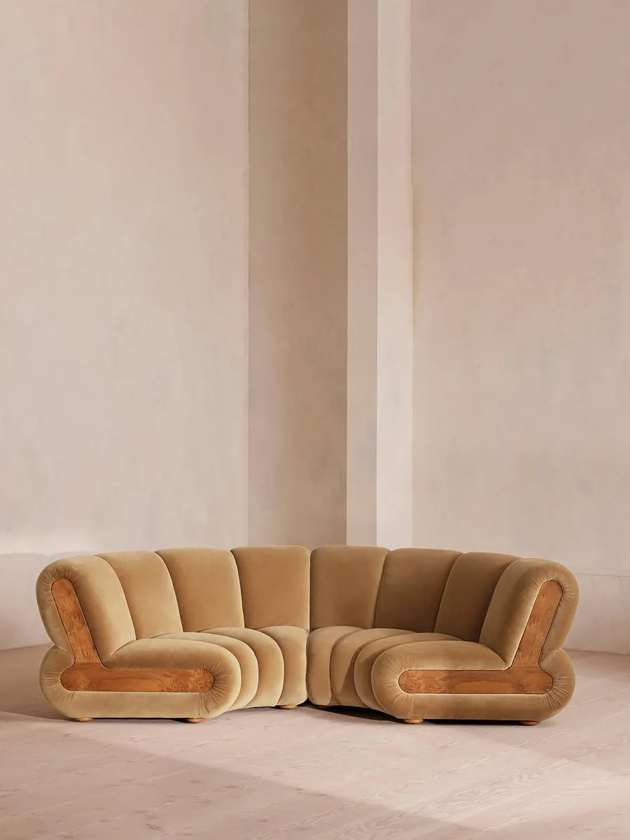 Noelle Modular Curved Sofa, Four Seater, Velvet, Camel