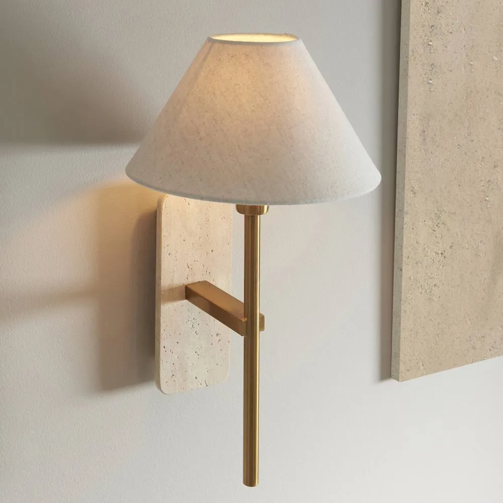 Netlighting Faro Wall Lamp Shade Travertine & Vintage Brass Linen E14 in Beige 4