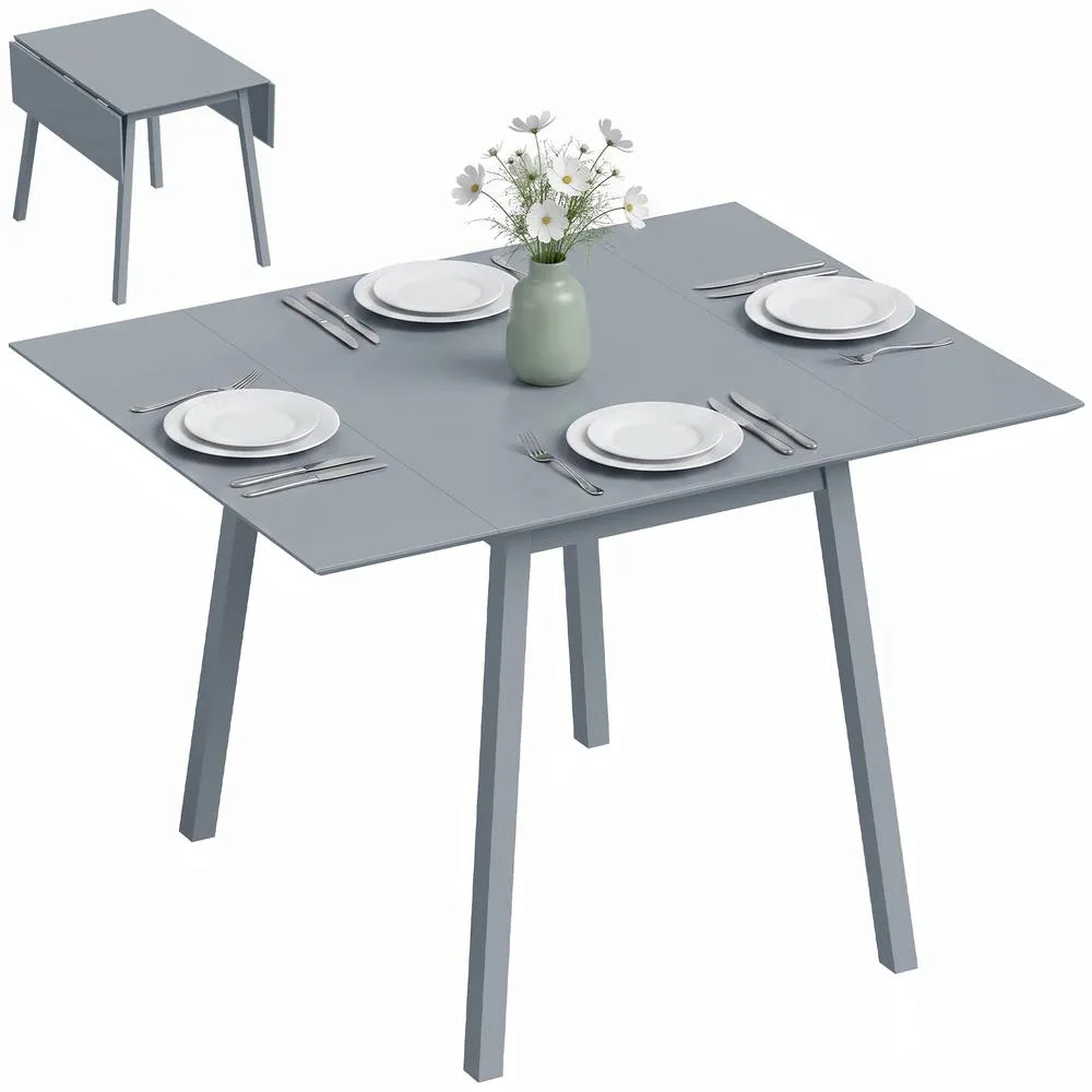 HOMCOM Folding Dining Table for Small Space Wood Drop Leaf Table in Grey 2