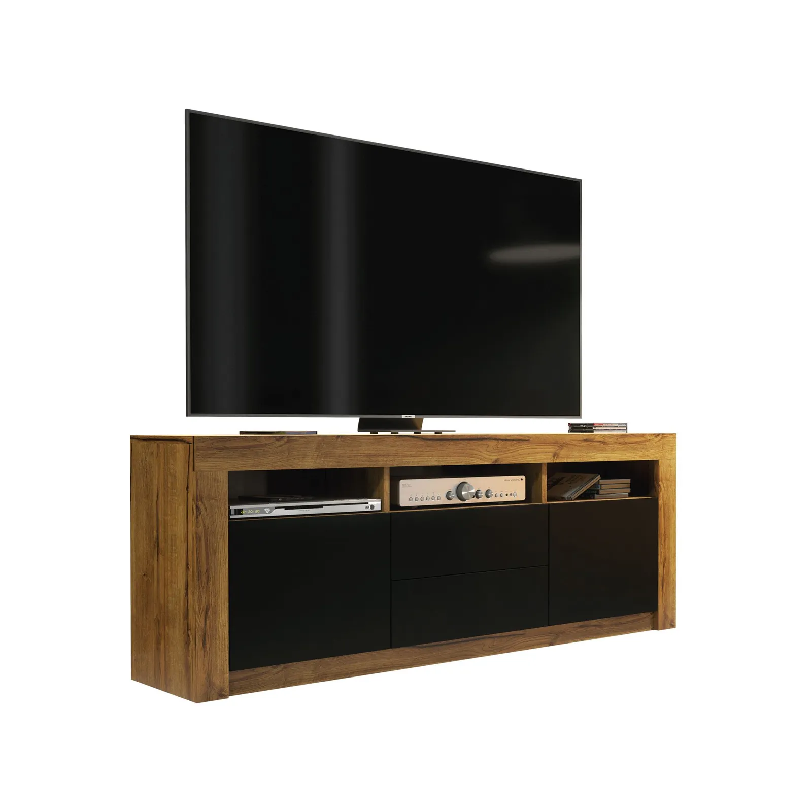 Creative Furniture TV Unit 160cm Modern - Oak with Matt Black Doors in Brown 5