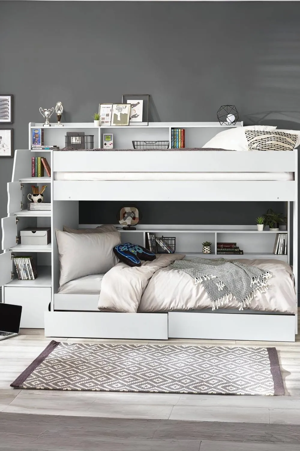 Julian Bowen Camelot Staircase Bunk Bed in White 2