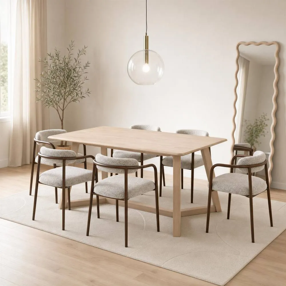 FurnitureboxUK Lulworth Whitewashed Wood Dining Table & 6 Grey Rhea Chairs