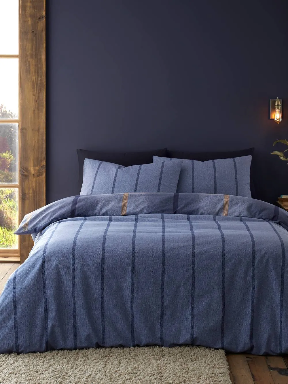 Catherine Lansfield Melrose Tweed 100% Brushed Cotton Duvet Cover & Pillowcase Set in Blue 2