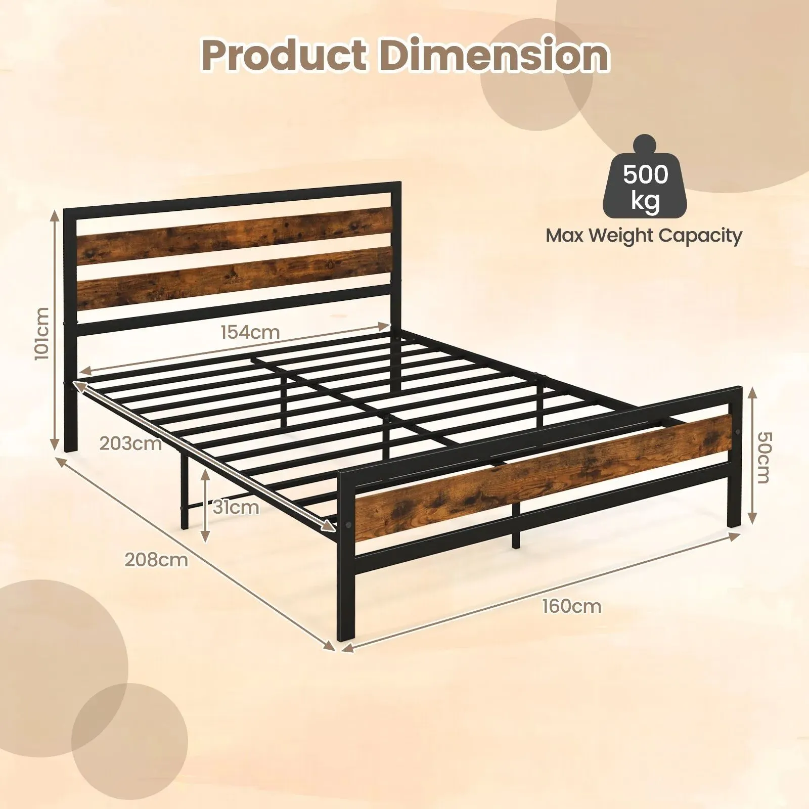 Costway Metal Bed Frame King Size Industrial Platform Bed with Headboard & Footboard 6