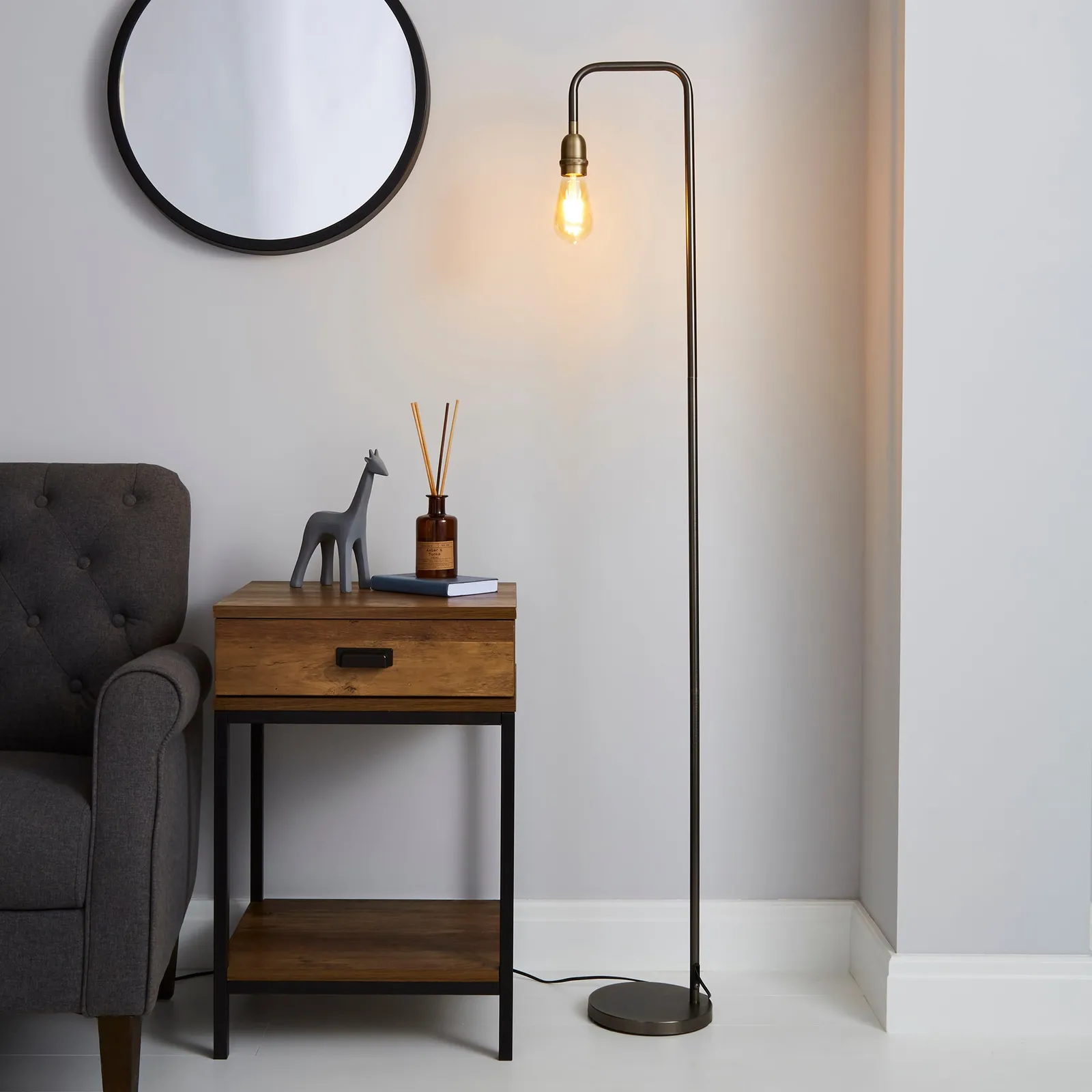 Marsden Industrial Floor Lamp Nickle (Black)