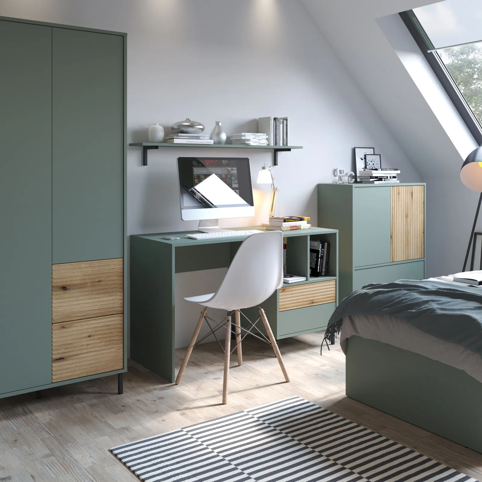 Furniture To Go Darwin Desk 2 Drawer in Green/Oak in Green 3