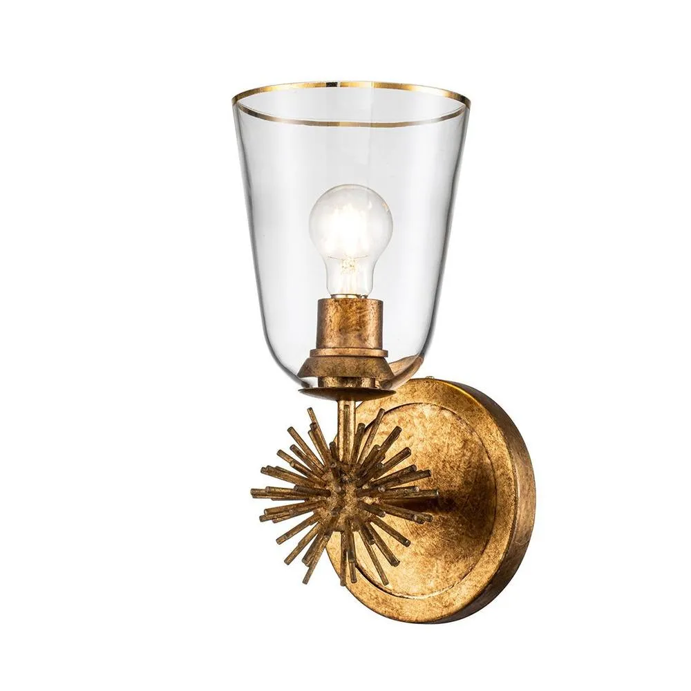 Netlighting Staring Wall Lamp Contemporary Distressed Gold Glass Shade 1x E27