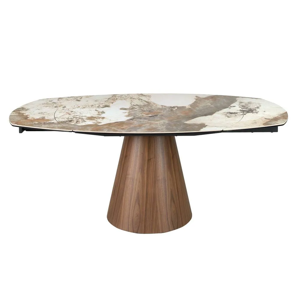 Angel Cerda Oval Extendable Dining Table with Porcelain-Marble Top & Walnut Legs in White 6