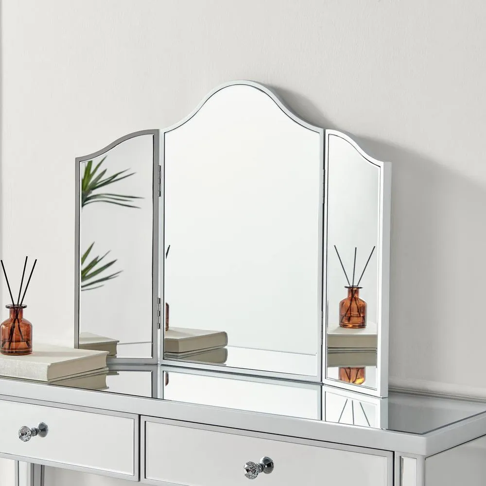 FurnitureboxUK Venetian Vintage Style Silver Tri-Fold Vanity Mirror