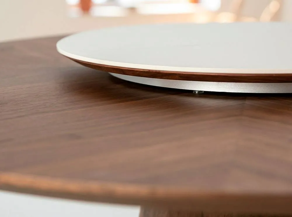Angel Cerda Model Round Walnut Dining Table with Rotating Marble in Brown 5