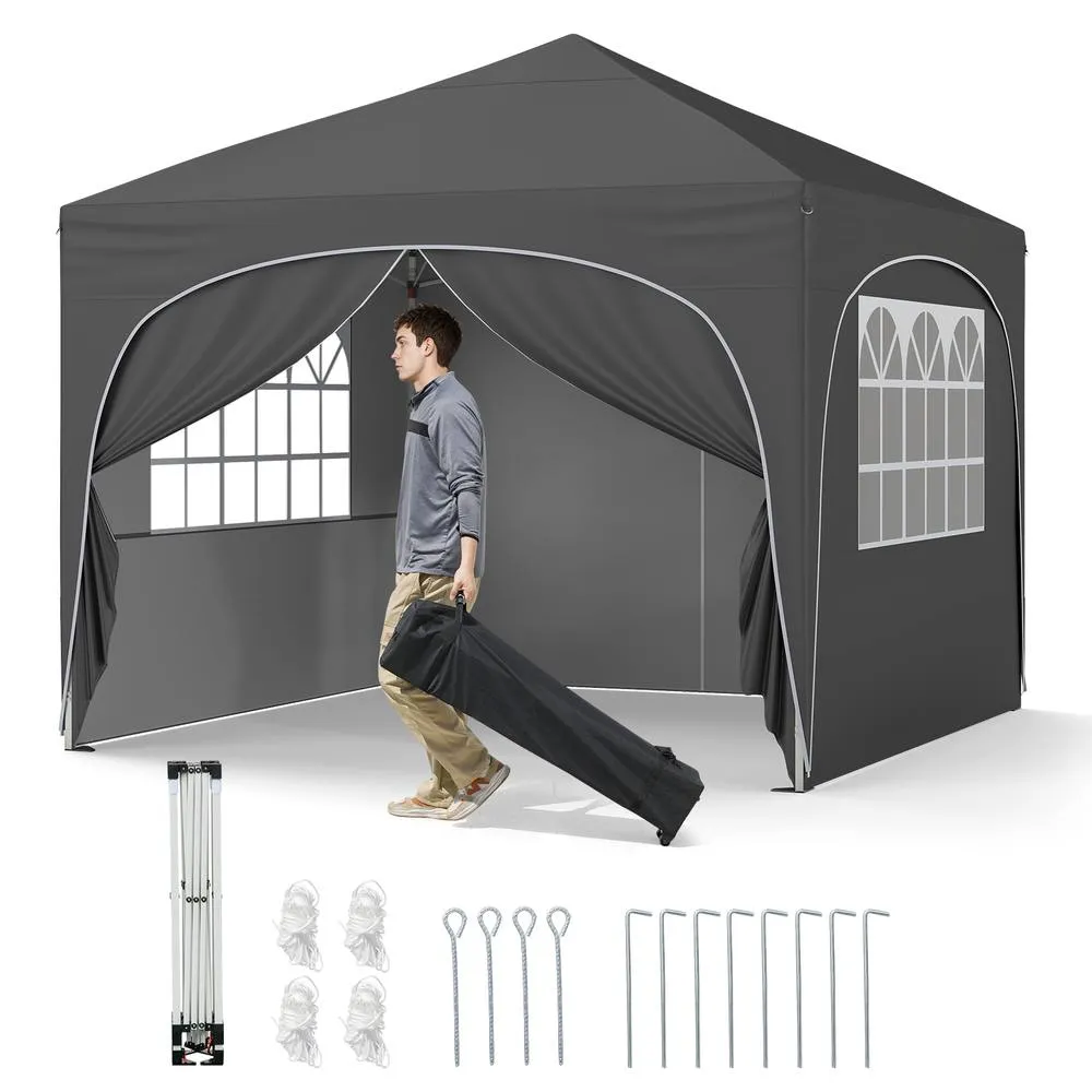 Costway 300x300cm Pop up Canopy Tent Portable Foldable Beach Sun Shelter in Grey