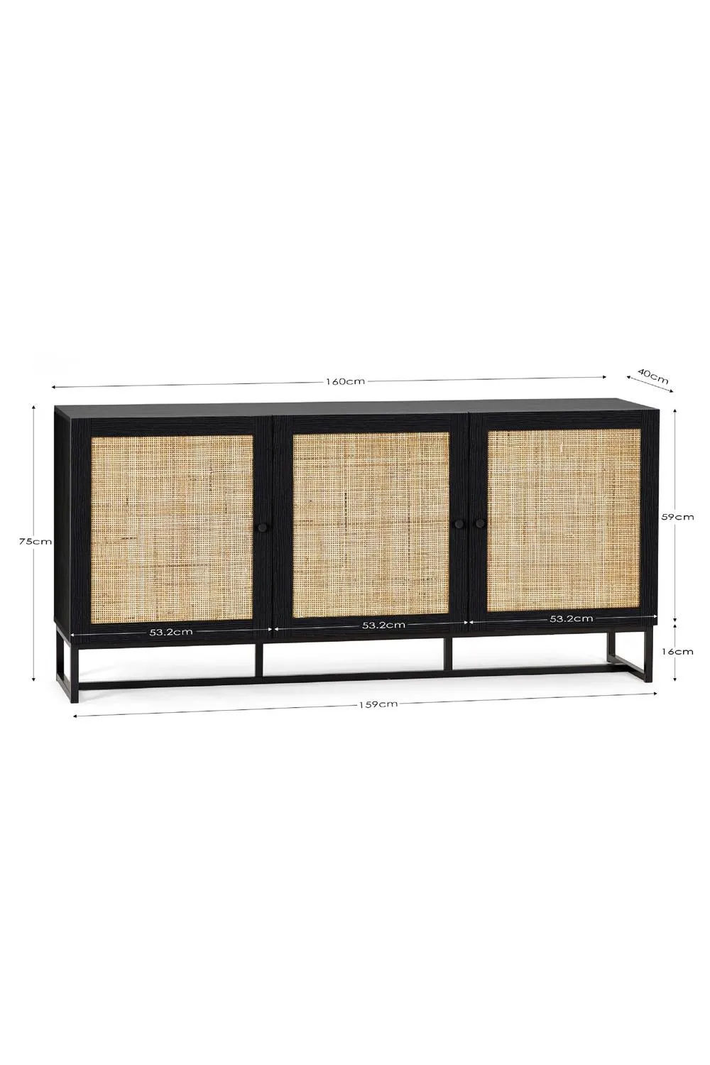 Julian Bowen Padstow Rattan 3 Door Sideboard in Black 6