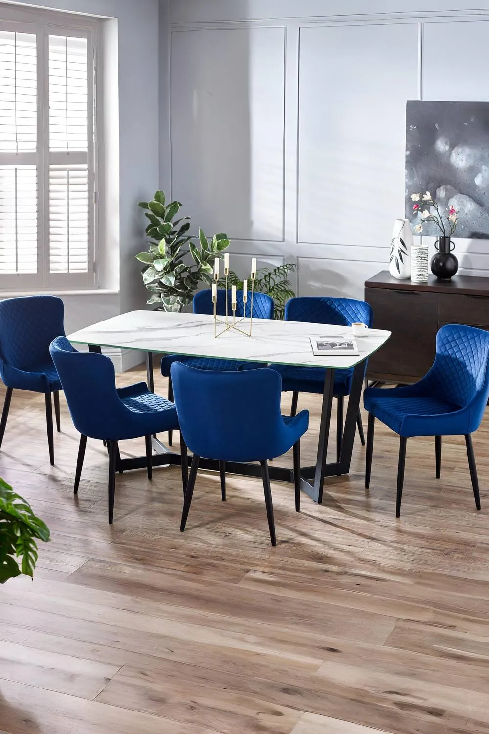 Julian Bowen Luxe Diamond Quilted Upholstered Dining Chair (Set of 2) in Blue 6