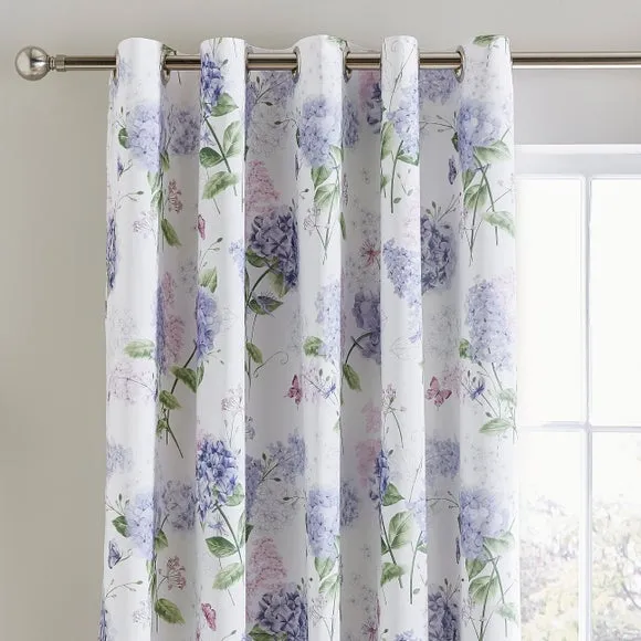 Wild Hydrangea Polycotton Eyelet Blackout Curtains 1