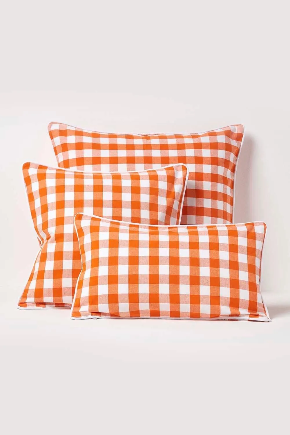 Homescapes Block Check Cotton Gingham Cushion Cover in Orange 5