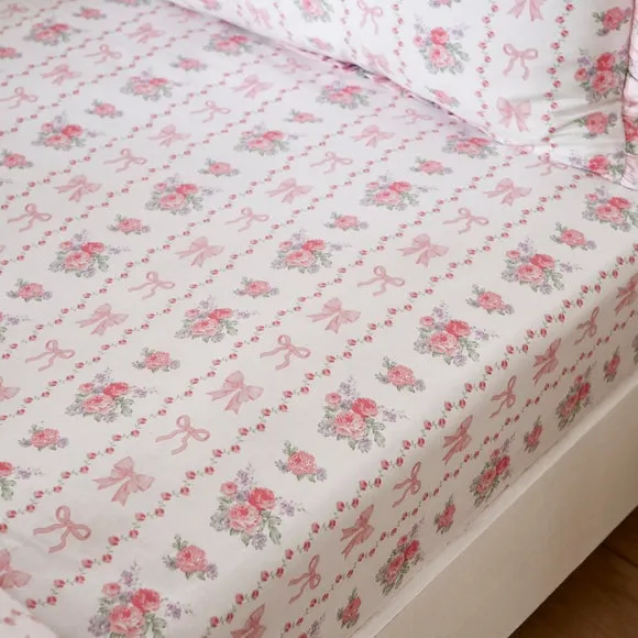 Set of 2 Vintage Floral 100% Cotton Fitted Bed Sheets