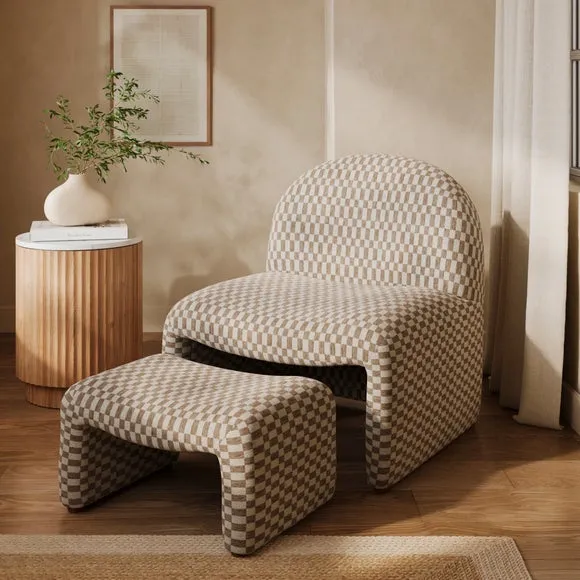 Monty Checkerboard Chenille Accent Chair And Footstool