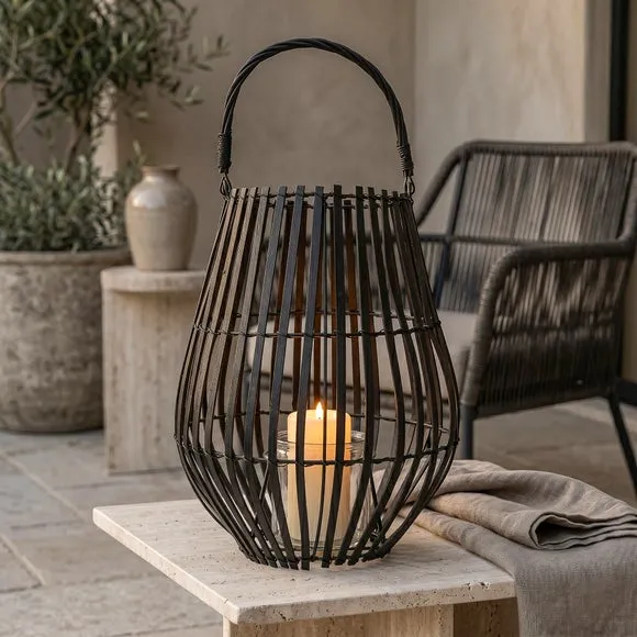 Matt Black Slatted Lantern With Handle