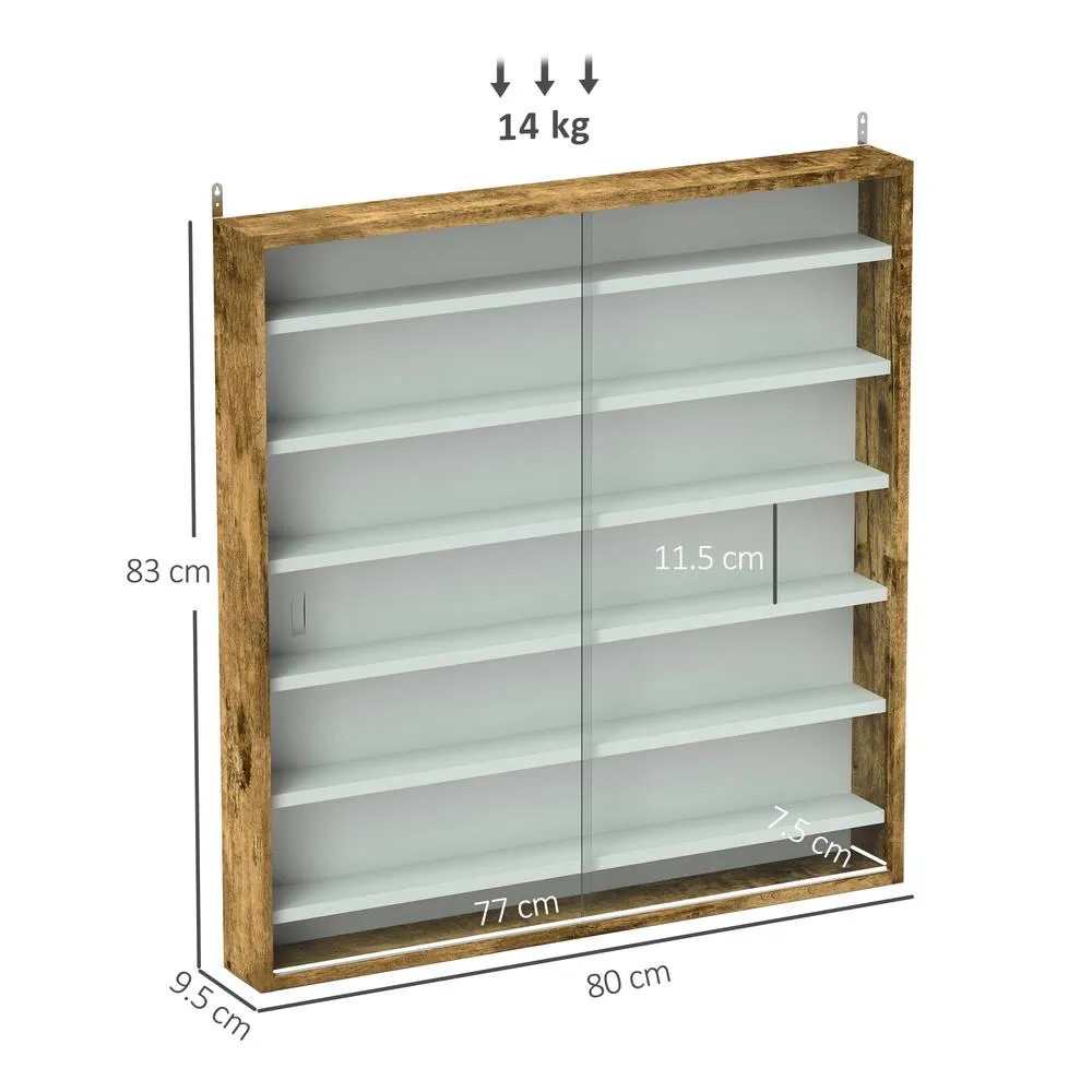 HOMCOM 7-Tier Wall Display Cabinet w/ Adjustable Shelves Glass Doors in Brown 3