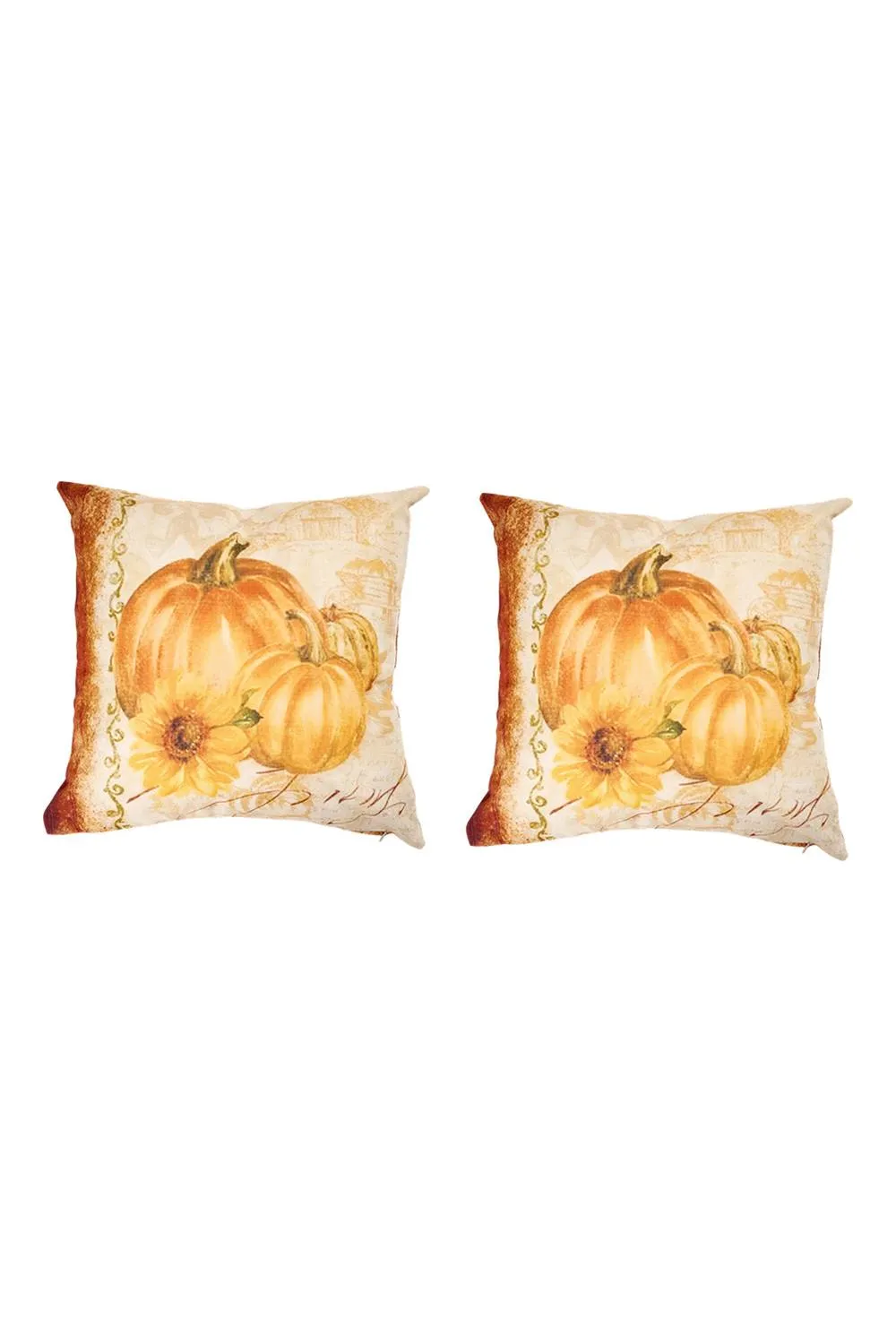 Living and Home 2Pcs Rustic Style Autumn Pumpkin Themed Throw Pillows