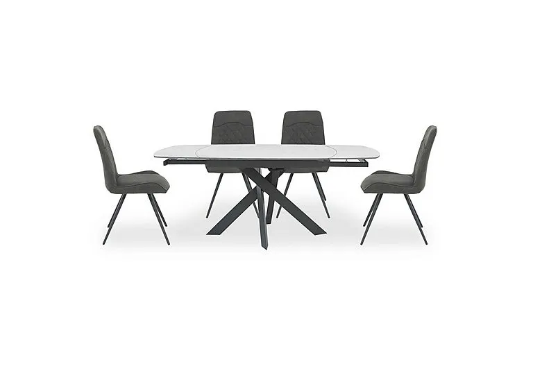 Warrior Crystal White Swivel Extending Dining Table with 4 Standard Chairs - White
