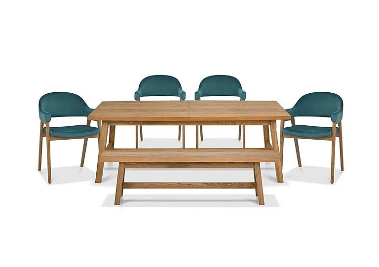 Stratford Large Extending Dining Table with Small Bench and 4 Fabric Dining Arm Chairs