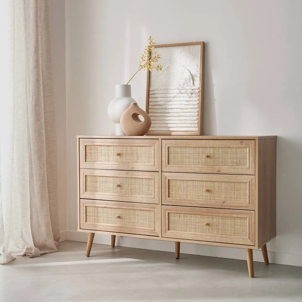 sweeek 6-drawer Chest With Wood & Cane Effect in Light Brown 3