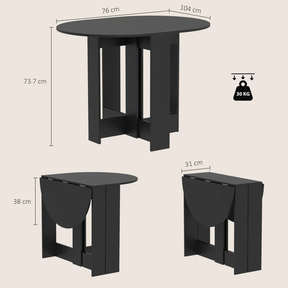 HOMCOM Drop-Leaf Folding Dining Table with Foldable Leaves, Kitchen, Black 3