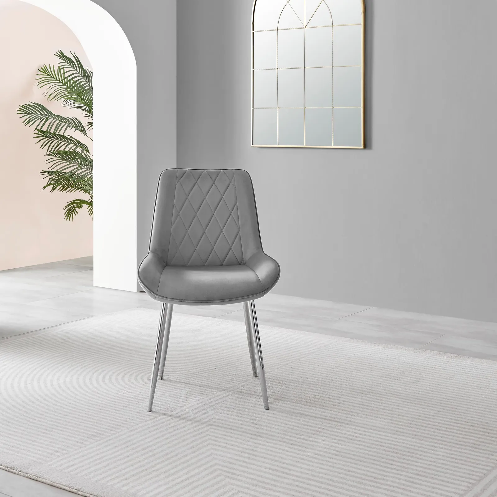 FurnitureboxUK 2x Pesaro Velvet Silver Leg Luxury Dining Chairs in Grey 4