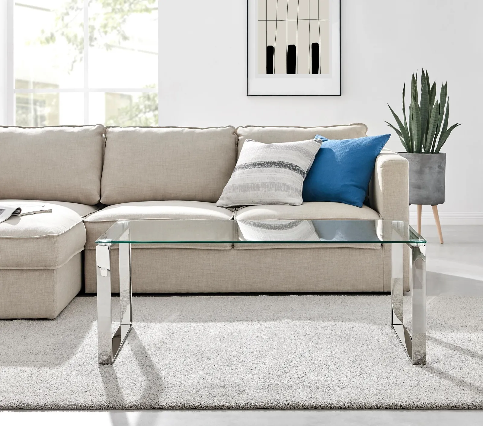 FurnitureboxUK Miami Modern Rectangular Clear Glass Coffee Table with Square Silver Chrome Metal Legs for Minimalist Living Room 2
