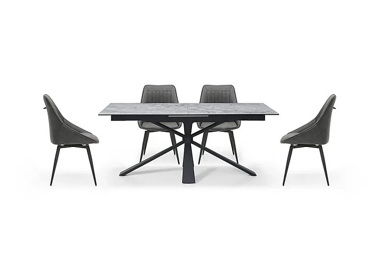 Crete Large Extending Dining Table and 4 Faux Leather Swivel Chairs