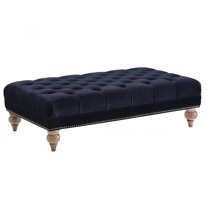 Ullswater Velvet Rectangular Footstool, Navy | Barker & Stonehouse