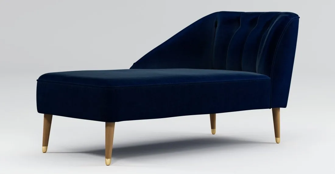 Custom MADE Margot Left Hand Facing Chaise,Dark Navy Cotton Velvet with Light Wood Brass Leg