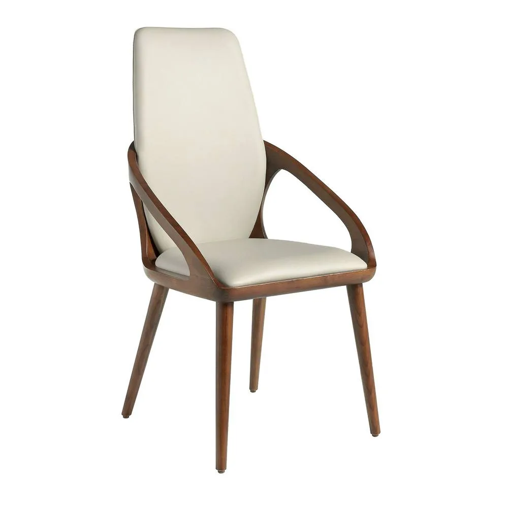 Angel Cerda Cream Leatherette Dining Chair with Walnut-Coloured