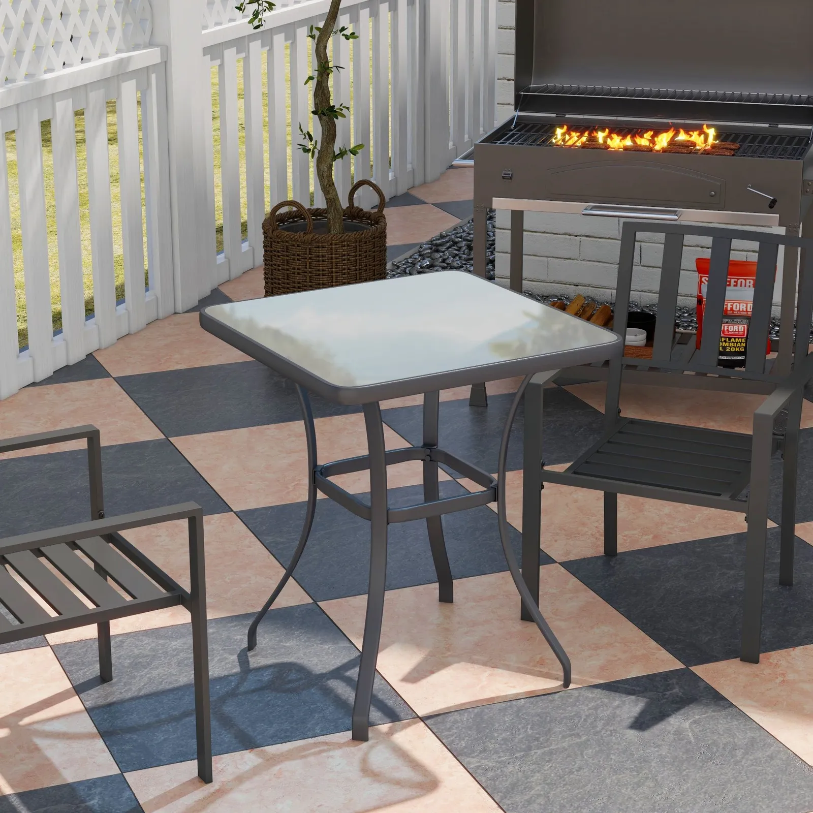 OUTSUNNY Garden Bar Table Bistro Square Glass Dining Kitchen Breakfast Pub in Black