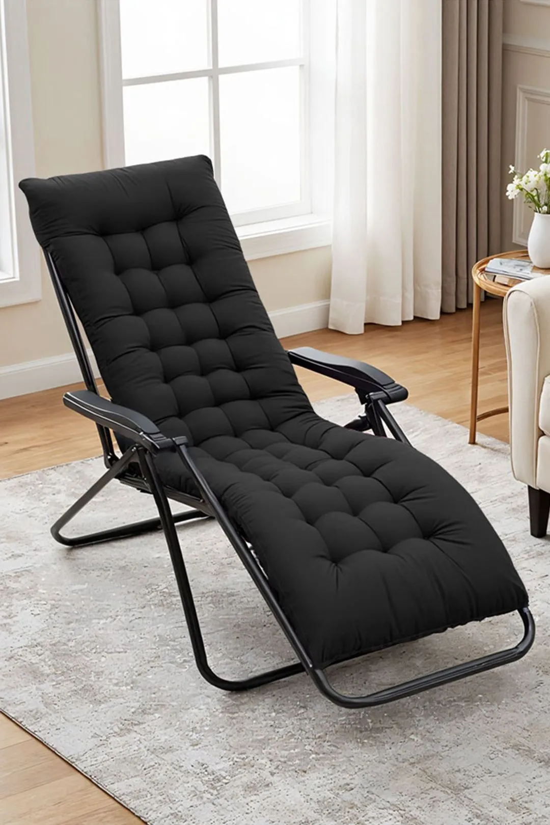 Living and Home 160 cm W x 50cm D Black Lounger Cushion Bench Cushion with Anti-Slip Cover