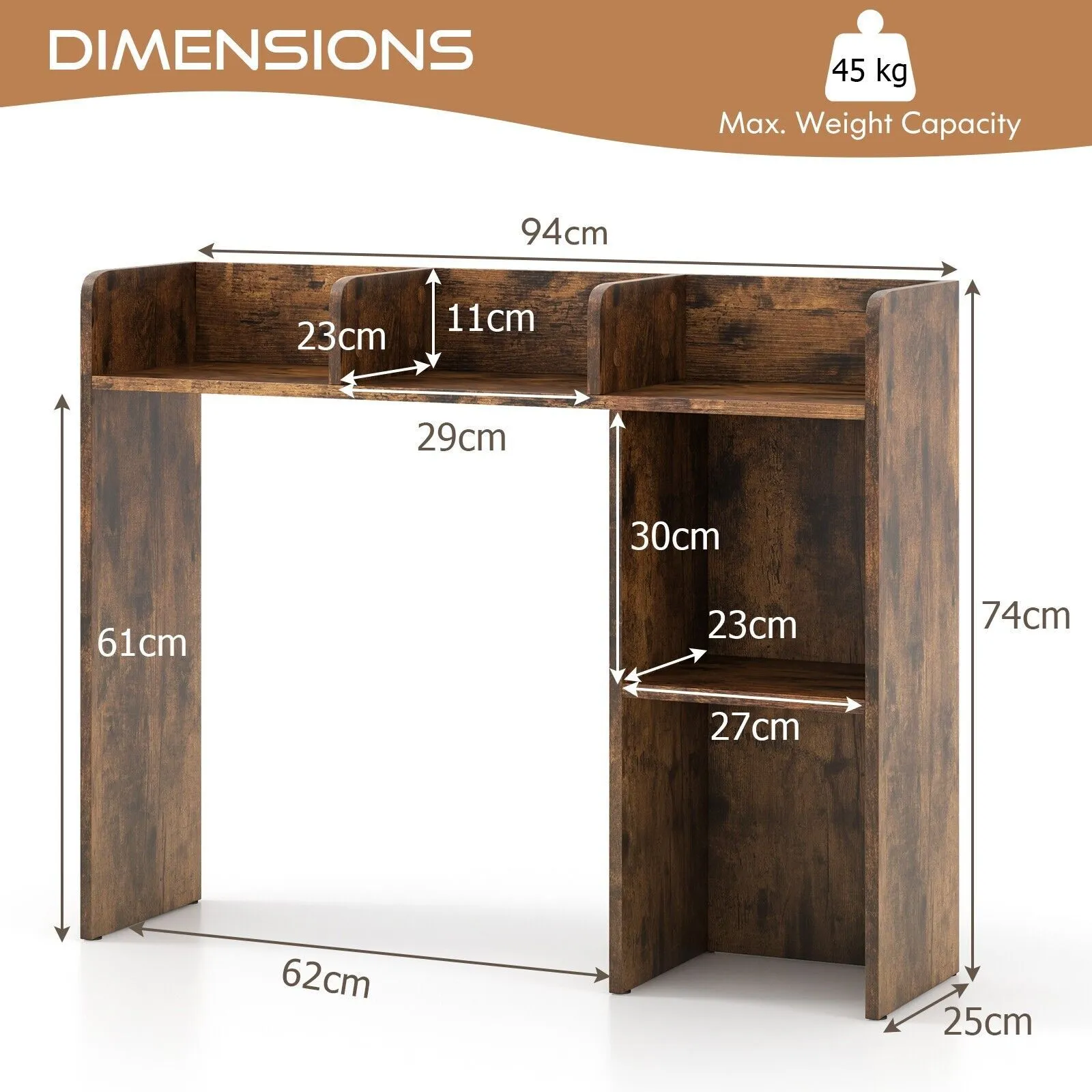 Costway 3-Tier Desk Bookshelf Wooden Home Display Shelf Multipurpose Storage Organizer in Brown 2
