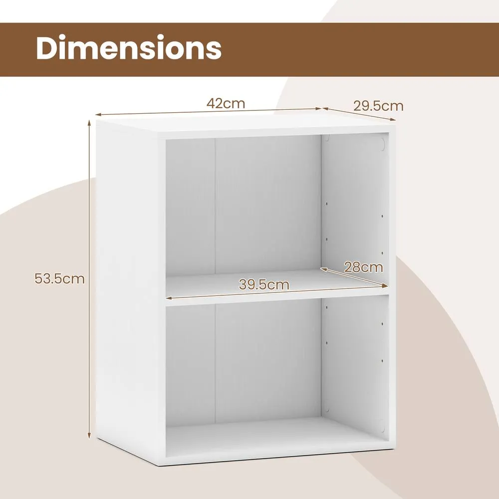 Costway 2-Cube Bookcase Modern Open Bookshelf w/ 5-Position Adjustable Shelf in White 2