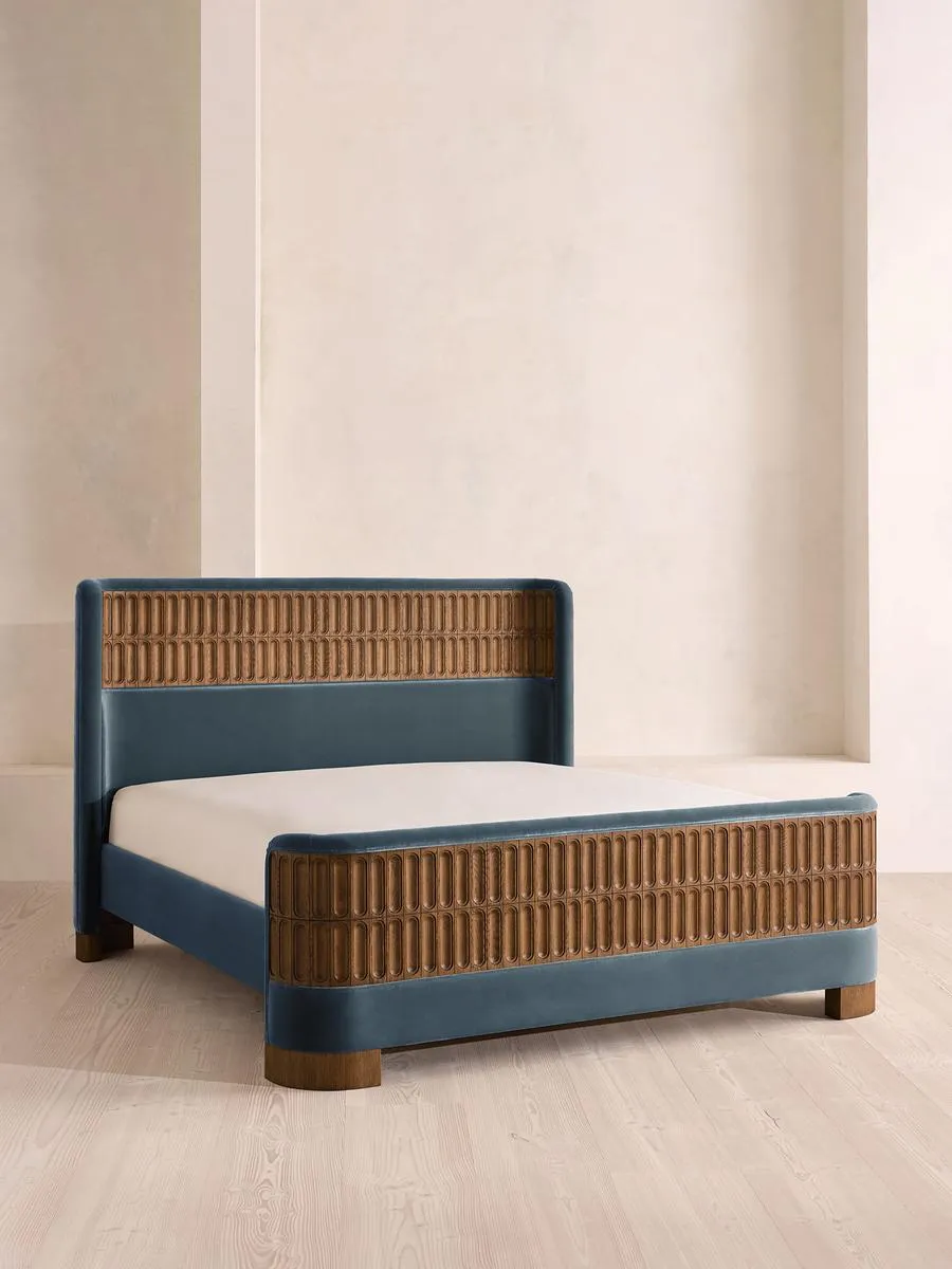 Devon Bed, King, Velvet, Grey Blue