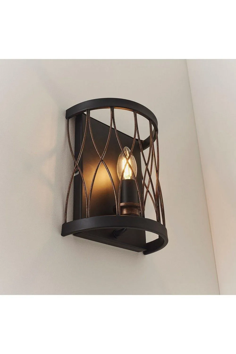 Netlighting Heston 1 Light Indoor Candle Wall Light Matt Black Rustic Bronze Effect E14 in Brown 3