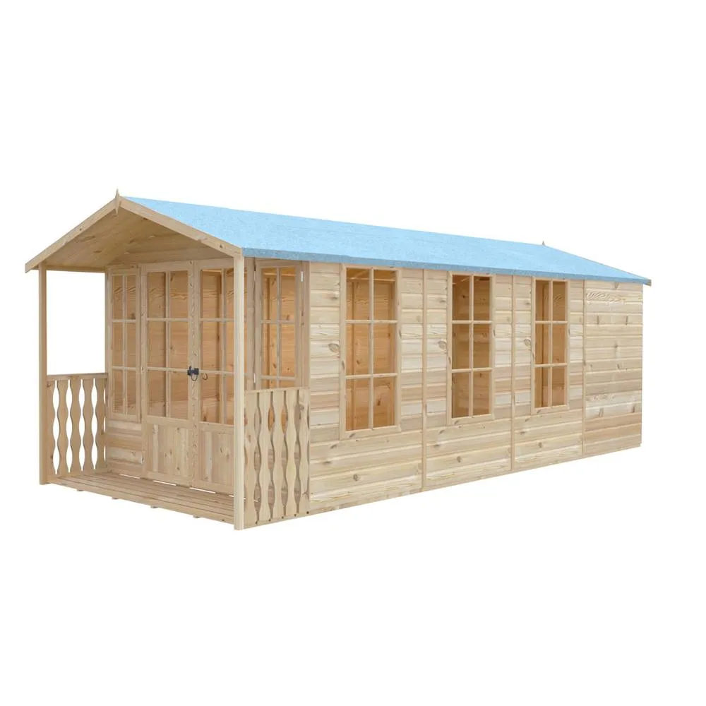 Shires Delmora 8x18 Shiplap Summerhouse with Veranda - L5380xW2456xH2174 mm in Light Brown 2