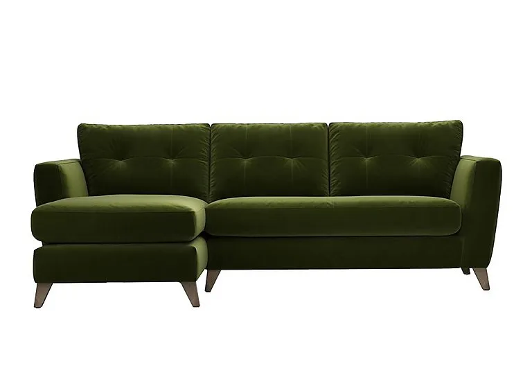 Hermione Fabric Left Hand Facing Corner Sofa with Chaise End - Woodland Moss